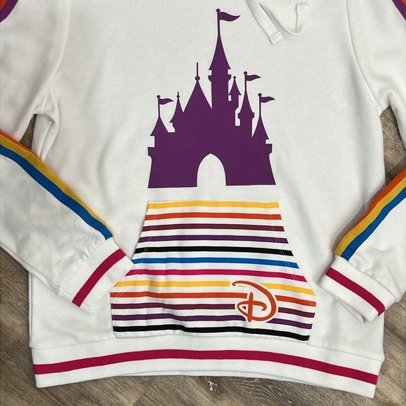 NWT Disneyland Retro Hooded Sweatshirt Women's Medium Castle Stripes Hong Kong - Picture 5 of 16